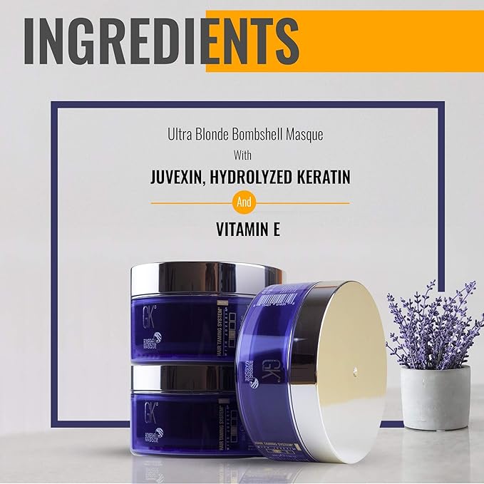 GK HAIR Global Keratin Ultra Blonde Bombshell Masque (7.05 Fl Oz/200 g) Semi-Permanent Long Lasting Hair Toning Color Pigments Moisturizing Styling and Coloring Mask for All Hair Types