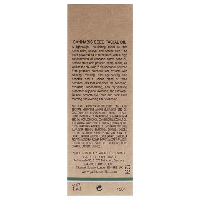 GA-DE Botanic Cannabis Seed Facial Oil - Lightweight Nourishing Face Oil - with Grapeseed Oil, Silk Touch Elixir Complex, and Vitamin E - 1 oz