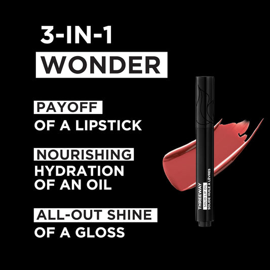 Deck of Scarlet Threeway Solid Lip Oil, Vegan Formula With Hyaluronic Acid and Hydrating Oil Blend, Glossy Finish - Scarlett Passion