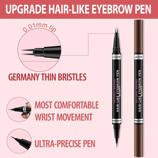 Eyebrow Pencil, 2-in-1 Waterproof Eyebrow Pen, with 2 Tip Microblading Eyebrow Pencil and Ultra-Precise Brow Pencil, with Eyebrow Brush, Eyebrow Pencils for Women, Natural Hair-Like Brows - Ash Brown