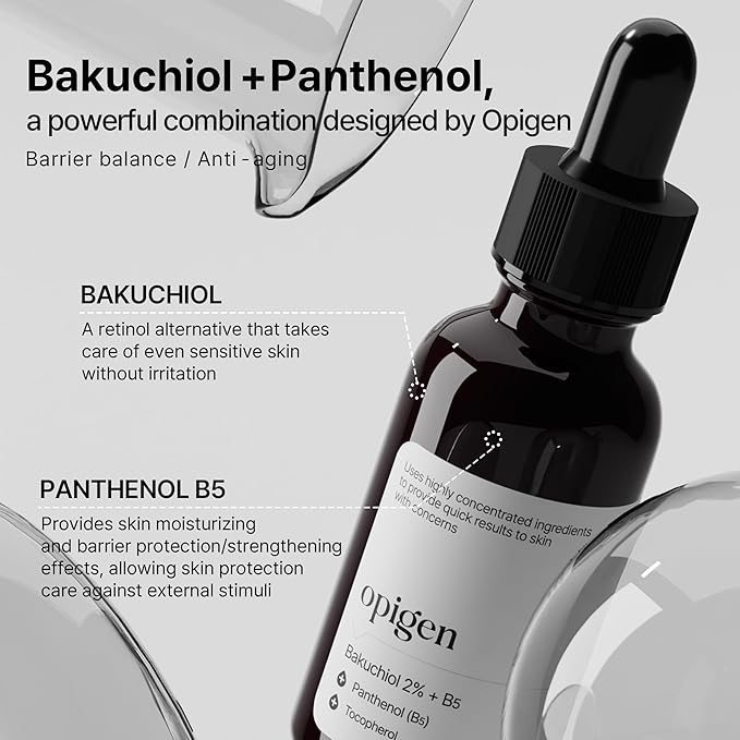 Bakuchiol 2% + B5 Serum with Panthenol and Tocopherol, Pore Minimizer For Face, Anti-Aging and Skin Smoothing 1oz Korean Skin Care