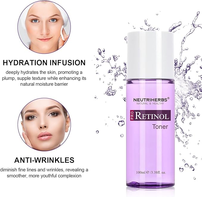NEUTRIHERBS PRO Retinol Toner for Anti-Aging & Reducing Fine Lines and Wrinkles, with Panthenol, Peptides, and Hyaluronic Acid, Alcohol Free โ 3.38 fl. Oz.