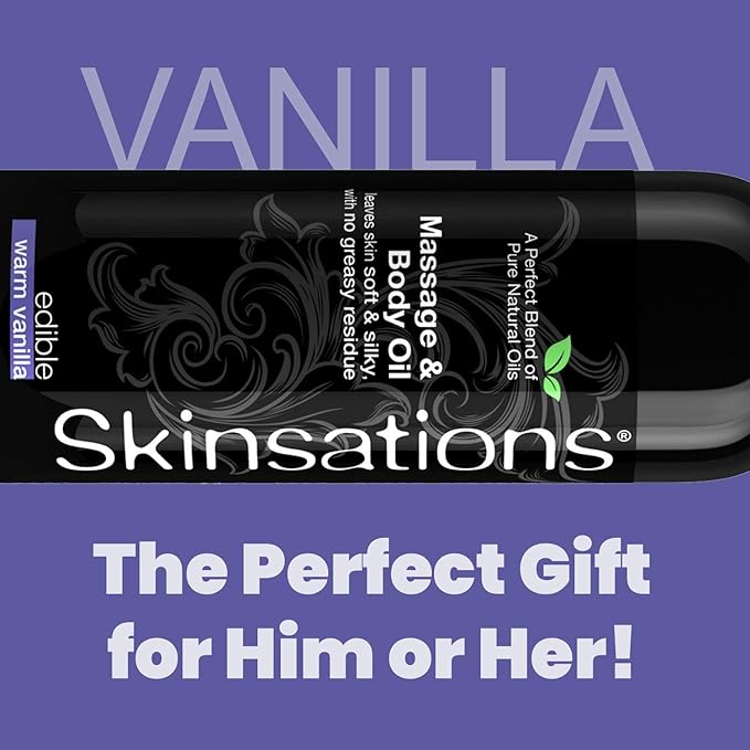 Skinsations - Vanilla Massage Oil for Massage Therapy - 8oz | Silky-Soft Blend of Sweet Almond, Fractionated Coconut, Grapeseed and Jojoba Oil | Scented Body Oil, Sore Muscles, Aromatherapy