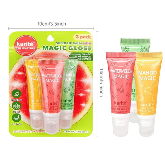 Lip Balm, fruit flavor - sweet watermelon, fragrant mango and elegant mango - perfect lady's storage and lady's birthday gift, 100% natural lipstick