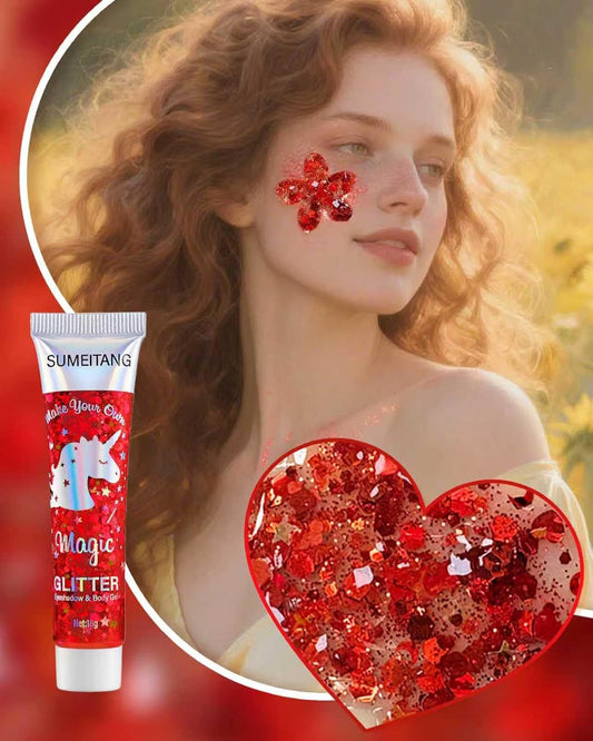 6PCS Red Face Body Glitter Gel,Holographic Chunky Sequins Body Glitter Paint for Party Singer Concerts Music Festival Rave Accessories for Girls Women Face Body DIY Sparkling Makeup