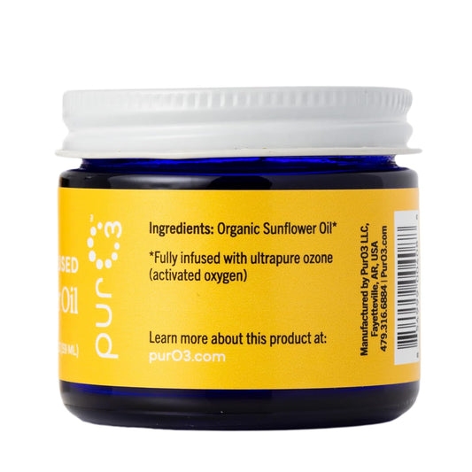 PurO3 Ozonated Sunflower Oil – Pure, Natural, Organic Skincare for Face & Body – Oxygenated Healing Lotion, Moisturizer & Beauty Cream in a Glass Jar – O3 Therapy Salve, 2 oz