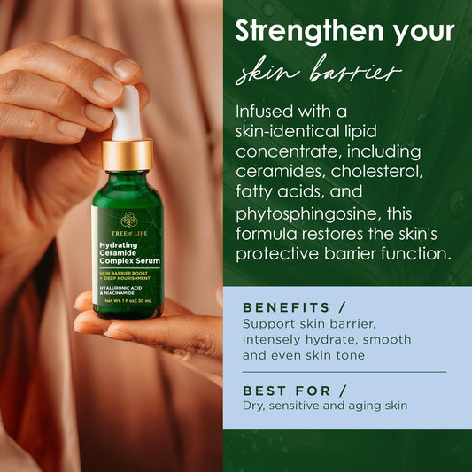 Tree of Life Beauty Ceramide Serum Complex - Skin Barrier Serum with Hemp Seed Oil - Nourishing Barrier Serum with Hyaluronic Acid, Niacinamide and Colloidal Oatmeal - Hydrating Serum for Face 1 Fl Oz