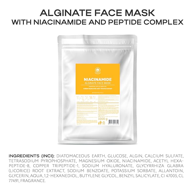 Name Skin Care Alginate Powder Face Mask with Niacinamide and Peptide Complex - 2.2lb, 40 Applications - Peel Off Korean Beauty Natural Fascial Skincare - Hydrating Moisturizing Exfoliating Kit