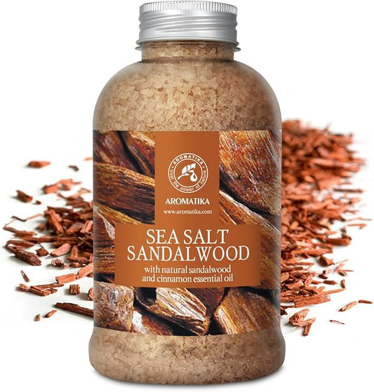 Bath Salts Sandalwood 21.16 Oz - Natural Sandalwood & Cinnamon Essential Oil - Sea Salt - Best for Bath - Good Sleep - Relaxing - Body Care - Beauty