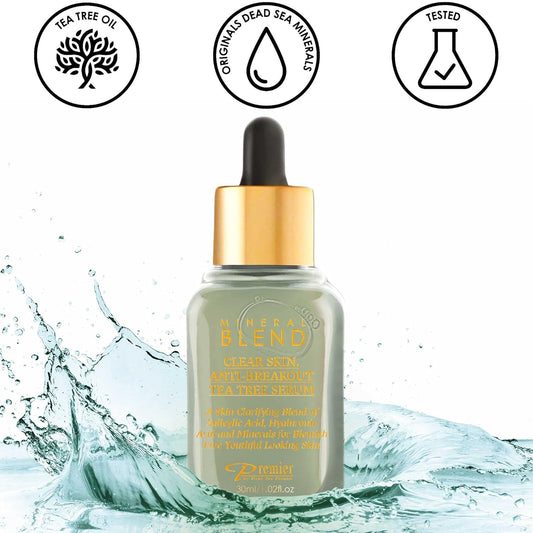 Clear skin, Anti-breakout Tea Tree serum for face and acne with Vitamin C,Salicylic Acid, Hyaluronic Acid and Minerals for blemish free youthful looking skin 1.02 Fl.Oz