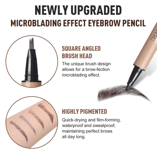 Microblading Brow-Fection Brow Eyebrow Pencil – Angled Brush Tip, Wild Natural Hair-Like Strokes, Patented Design, Long-Lasting & Smudge-Proof, for Beginners & Pros(04 Ash Brown)