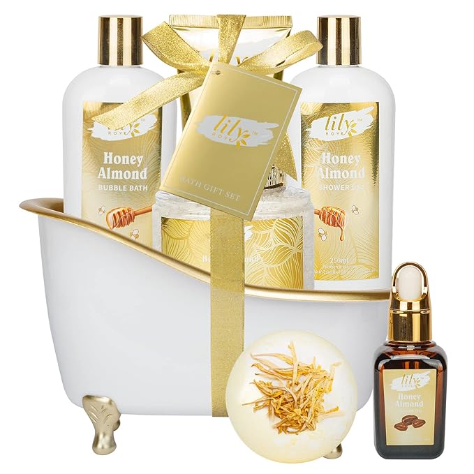 Mothers Day Gifts for Mom - 7-Piece Honey Almond Spa Gift Set for Women, Bath & Body Gift Set, Bath Collection with Bath Bomb & More | Christmas, Birthday Gifts for Her, All Occasion Holiday Present