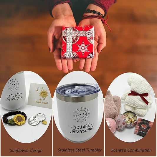 Birthday Gifts for Women Best Friend,Personalized Unique Gift Basket with Bath Bombs and Scented Candles for Mom,Wife,Girlfriend,Sister Relaxation,Inspirational Sunflower