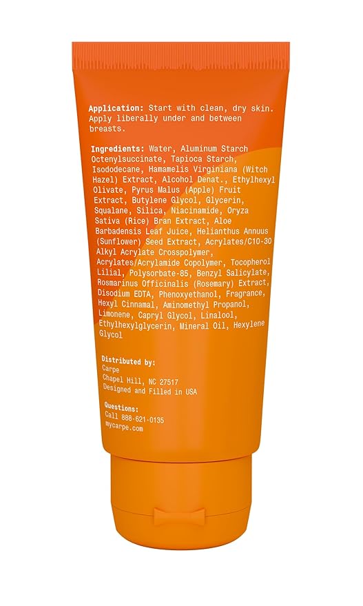 Carpe Sweat Absorbing Breast - Helps Keep Your Breasts and Skin Folds Dry - Sweat Absorbing Lotion - Helps Control Under Breast Sweat - Great For Chafing and Stain Prevention