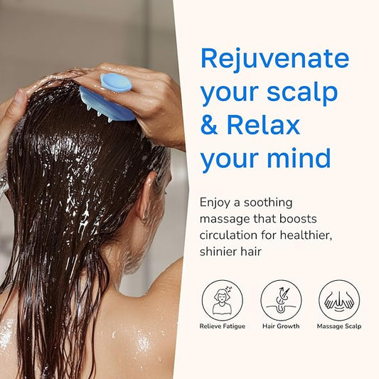 Silicone Scalp Scrubber - Massage Shampoo Brush, Soft Bristles for Hair Growth & Dandruff Removal - Ergonomic Design, Wet & Dry Use, Deep Cleansing Scalp Exfoliator for All Hair Types - Blue