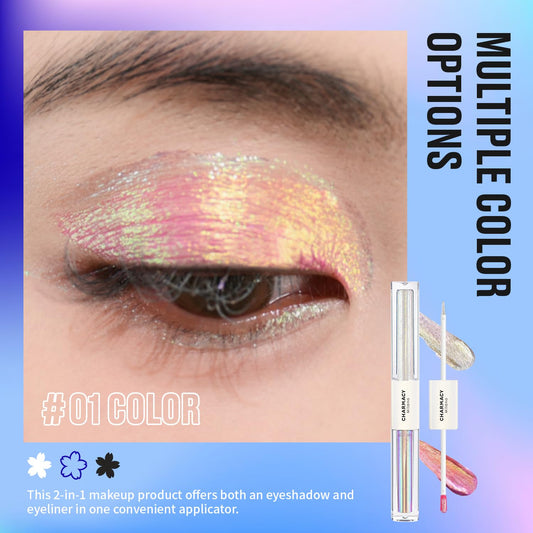 CHARMACY 2 in 1 Starlit Duochrome Liquid Eyeshadow, Glitter Sparkle Colorful Liquid Eyeliner, Quick Drying, High Pigmented, Long lasting Holographic Glitter Multichrome Eye Makeup #01