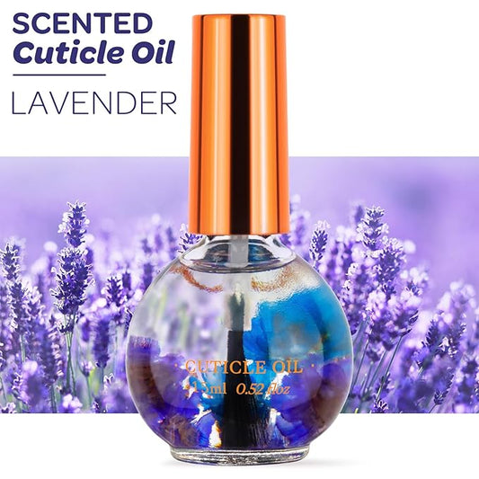 JIASHENG Cuticle Oil, Lavender Scented Cuticle Nail Oil Infused with Real Flowers, Hydrates, Moisturizes, Strengthens, Repairs, Revitalizing Cuticle Oils for Nails Damage Dry Cuticle, 15ml