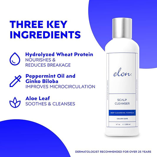 Elon Thinning Hair Scalp Cleanser - Revitalizing & Exfoliating Scalp Treatment for Hair Growth – For Women & Men – Color Safe & Paraben Free (6.7 Oz.)