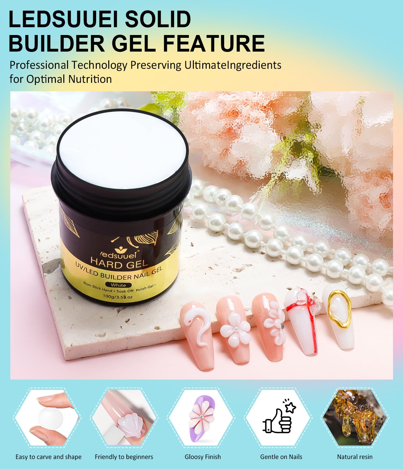 Solid Builder Gel for Nails LEDSUUEI - 100g Large Capacity White 3D Nail Gel Sculpting Non-Sticky Hand Carving Glue Extension for Manicure Salon Home Decoration DIY