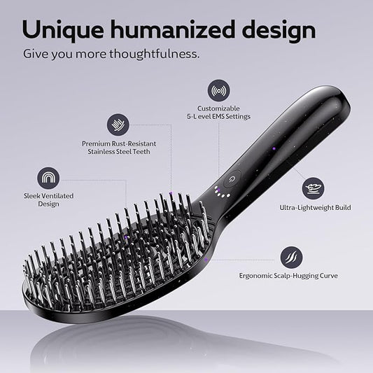 Microcurrent Massage Comb, Professional Stainless Steel Massage Comb for Hair Treatment, Advanced Scalp Care Brush with 144 Teeth for Hair Styling Promote Hair Growth, Suitable for Men & Women