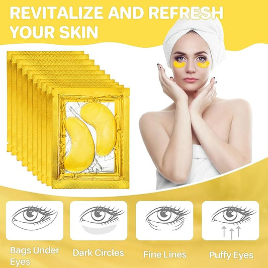 Gold Under Eye Patches - 30 Pairs Golden Glow Under Eye Patches for Dark Circles,Gold Moisturizing Eye Skin Mask for Women,Eye Dark Circles Masks for Bags and Wrinkles