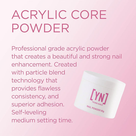 Young Nails Acrylic Core Powder - Self-Leveling Acrylic Nail Powder, Clear Nude Pink White Acrylic Powder for Nail Extenstion, Professional Grade, Superior Adhesion, Color - Pink, 85g