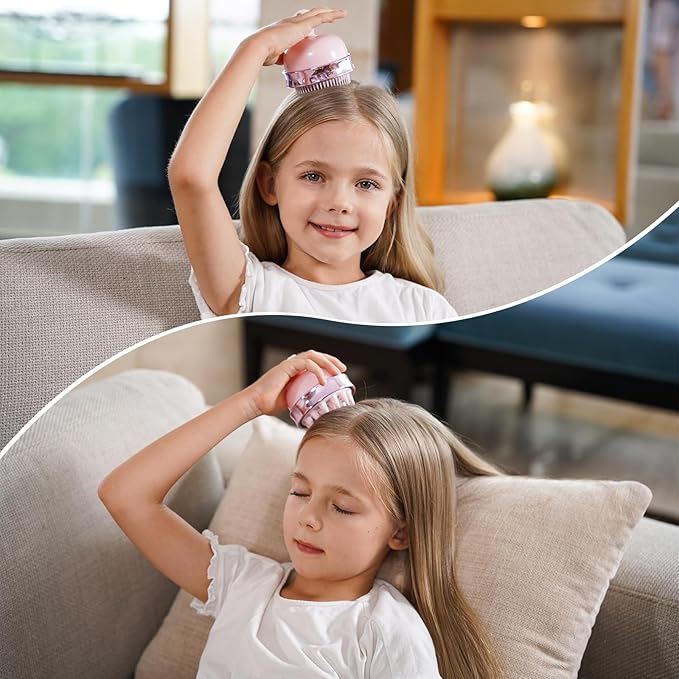 2 in 1 Scalp Massager Shampoo Brush with Soft Silicone Bristles for Hair Growth and Dandruff Removal, Hair Brush Head Massager Scalp Scrubber Exfoliator for Both Wet and Dry Use (Pink)