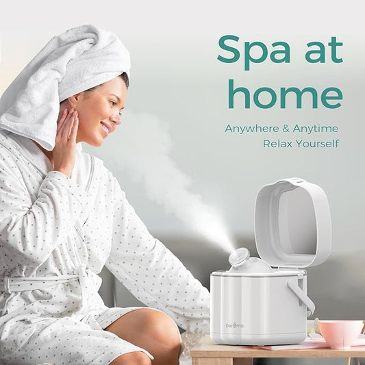 DAROMA Nano Ionic Facial Steamer with Adjustable Nozzle & Mirror - Advanced Home Spa Tool for Deep Cleansing & Hydration Support, Ideal Skincare Gift for Women