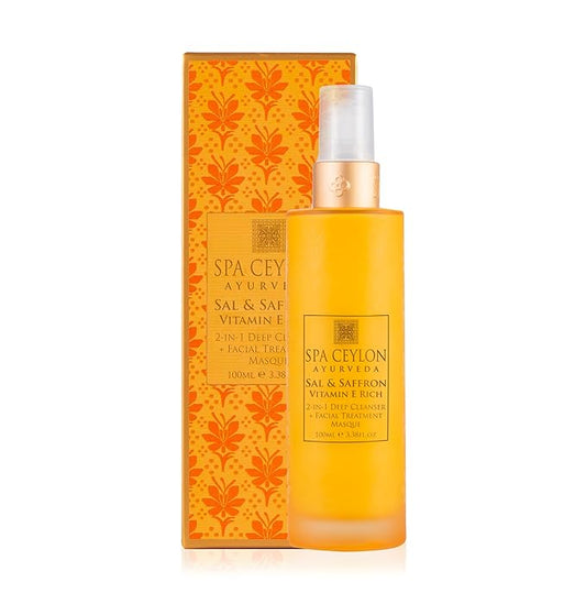SPA CEYLON Sal and Saffron Vitamin E Enriched 2-In-1 Deep Cleanser + Facial Treatment Masque | Complexion Renewal | Deep Pore Cleansing | Hydrating Masque