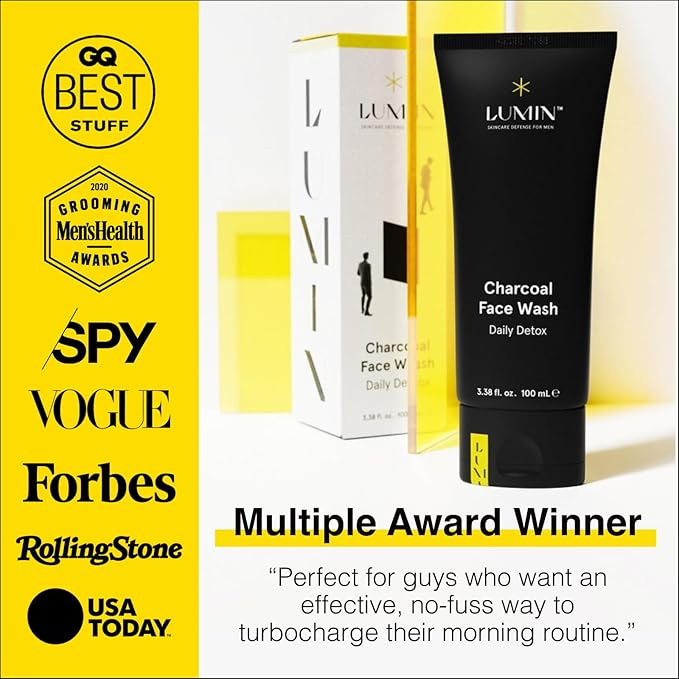 Lumin Charcoal Face Wash for Men Skincare - Daily Detox, Hydrating Face Cleanser, Removes Impurities, Exfoliates, Unclogs Pores, Controls Oil, Soothes Irritation, All Skin Types, 1 Pack