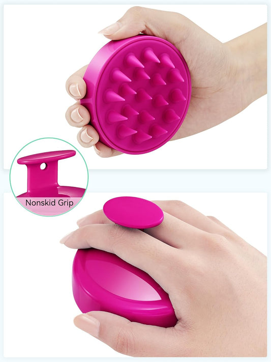 HEETA Scalp Massager Hair Growth, Soft Silicone Scalp Scrubber Shampoo Brush for Exfoliation, Dandruff Removal Head Massage Stress Relax, Wet & Dry Use for Thick Thin Curly Hair Care, Hot Pink