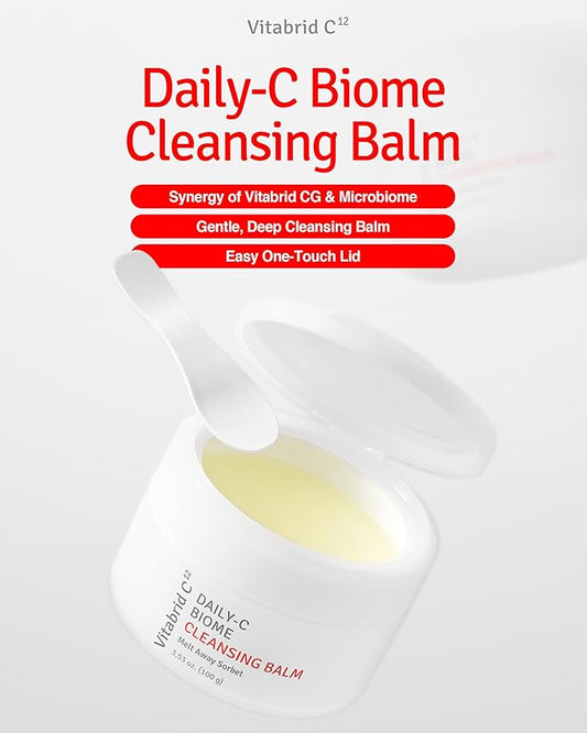 Daily-C Biome Cleansing Balm - Balm to Oil Gentle Makeup Cleanser - Hydrating & Exfoliating Antioxidant Face Cleanser with Vitamin C, Cica, Microbiome - Vibrant and Radiant Complextion, 3.53oz.