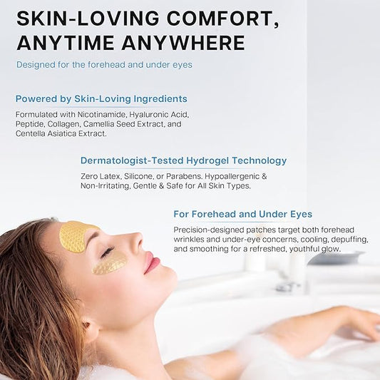 Under Eye and Forehead Wrinkle Patches Duo, Collagen Hyaluronic Acid and Camellia Extract Facial Patches for Forehead Lines, Puffy Eyes, Dark Circles Bags and Revitalization