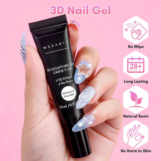 Makartt 3D Nail Gel for Nail Art: No Wipe 15g White Sculpting Molding Candy Craving Gel Polish Rhinestone Nails Charm Glue Decoration Manicure Designs (Whiteout Wonder)