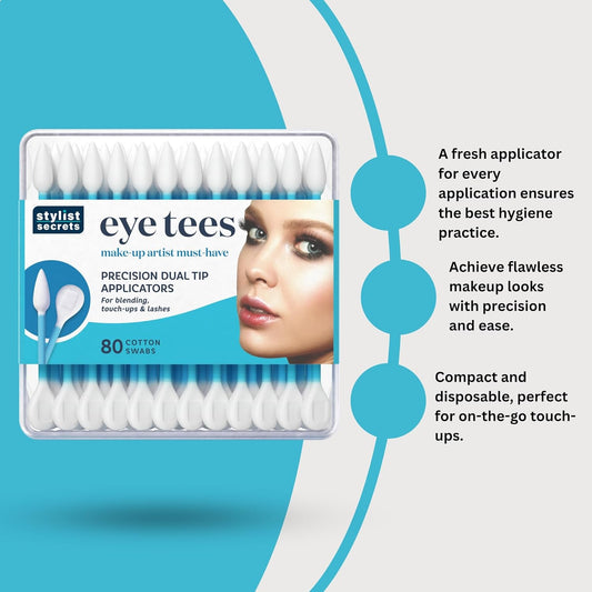 Fran Wilson EYE TEES COTTON TIPS 80 Count (2 PACK) - Precision Makeup Applicator, Double-sided Swabs with Pointed and Rounded Ends for Perfect Blending, Effective Cleaning and Precise Touch-ups