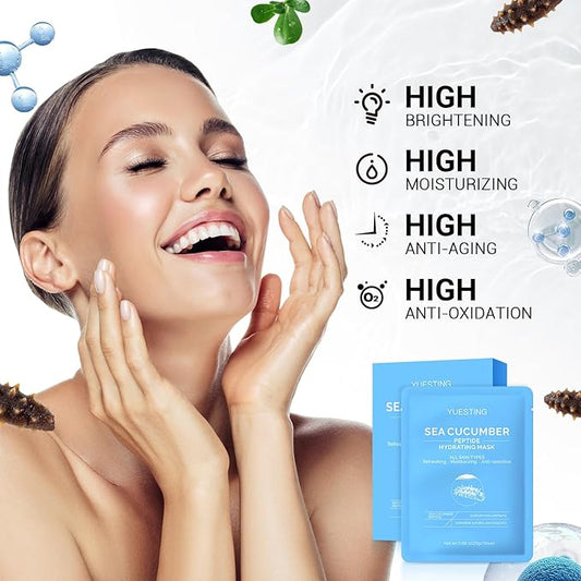 Face Mask Skincare 6 Pack,Sea Cucumber Peptide Facial Masks,Sodium Hyaluronate Ceramide Formulated Facial Masks Deep Moisturizing Face Masks