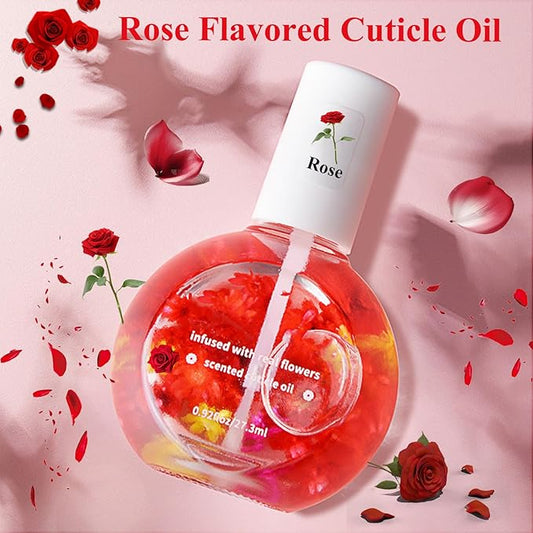 Rose Scented Cuticle Oil, Cuticle Oil with Flowers,Nail Growth Oil, Cuticle Oil for Nails, Brush Cuticle Oil for Nails, Nourishing Oil for Nails and Cuticles
