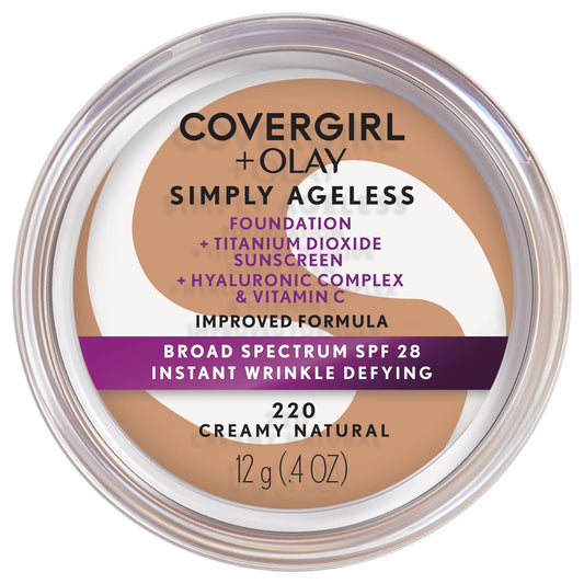 COVERGIRL Simply Ageless Instant Wrinkle-Defying Foundation Creamy Natural 0.44 Fl Oz & Instant Wrinkle Blurring Pressed Powder Classic Ivory 0.39 Oz