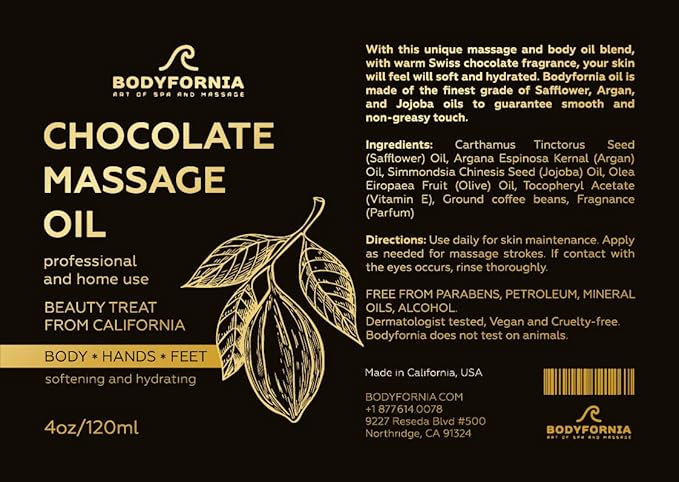BODYFORNIA Chocolate Body Oil, Organic Jojoba Oil, Moisturizing Multi-Purpose Oil for Hands, Feet, and Body
