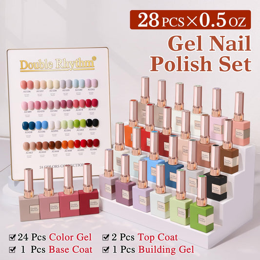Double Rhythm 28Pcs 0.5Oz Gel Nail Polish Set Same Color Same Bottle Soak Off Gel Polish Kit Nail Art Manicure Salon DIY at Home for Women (White Pink Collection-T24-2)