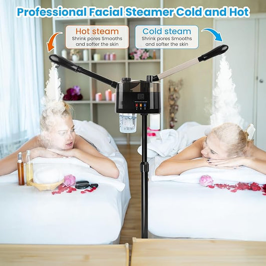 Professional Facial Steamer with Ozone, Hot&Cold Mist Facial Steamer, Facial Humidifier on Wheels, Esthetician Steamer for Facial Deep Cleaning and Moisturize, Suitable for Spa, Salon and at Home Use