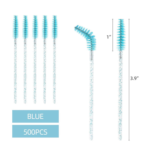 Tbestmax 500 Disposable Mascara Wands Eyelash Brush Blue Spoolies for Eyebrow Eye Lash Extension