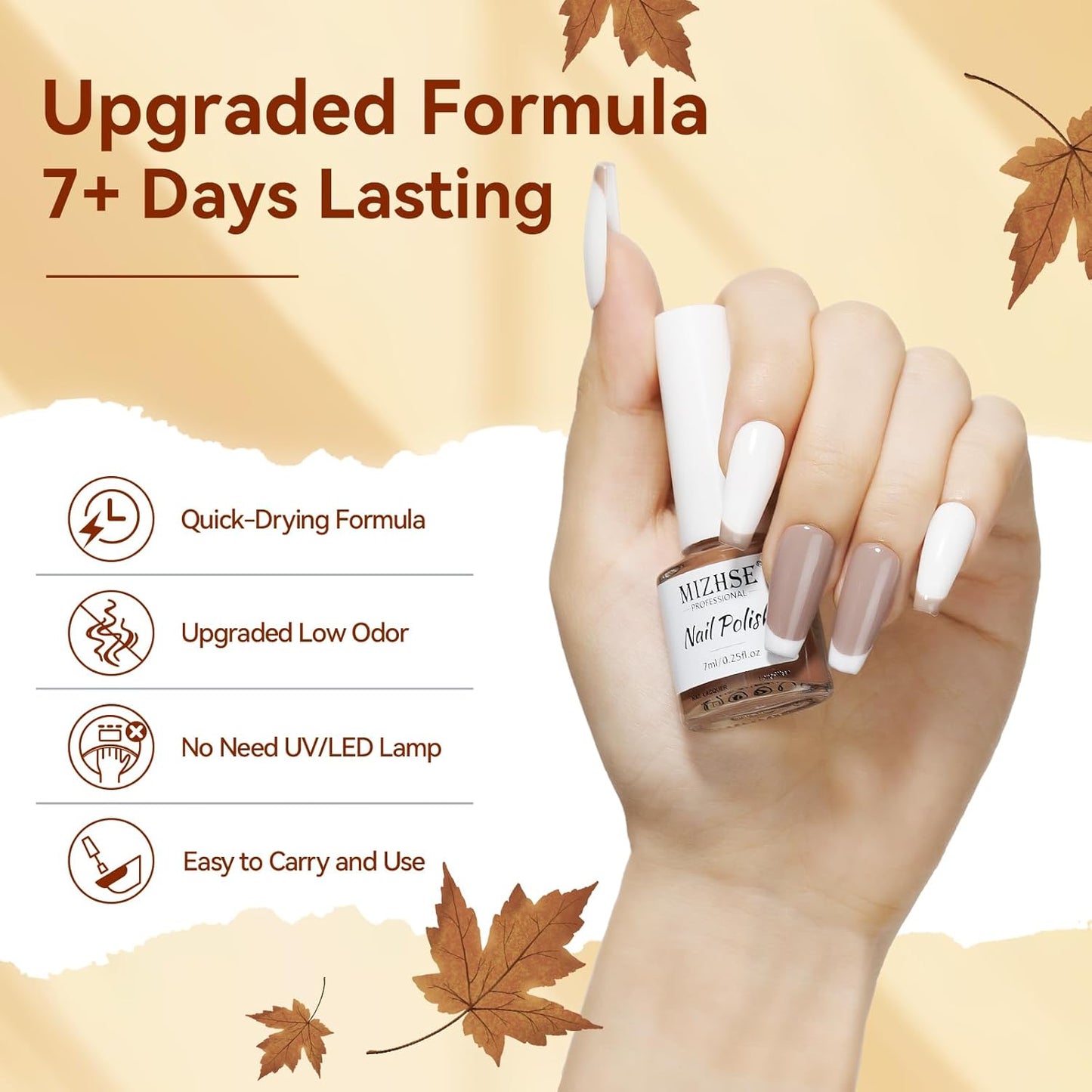 MIZHSE Brown Nail Polish Set - 6 Colors Nude White Glitter Winter Collection Quick Dry DIY Nail Art Salon Gift For Women