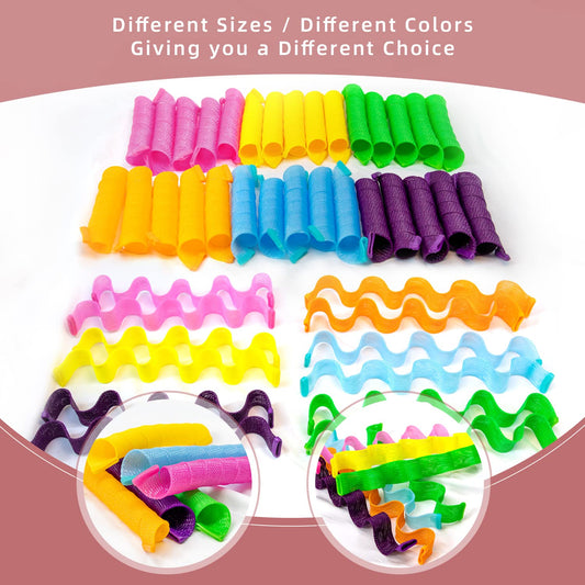 60pcs Heatless Hair Curlers Spiral and Wave Styling Kit 2 Styles No Heat Curlers with 2 Pieces Hooks for Women Girl's Short Medium and Long Hair((12 Inch/30 cm)