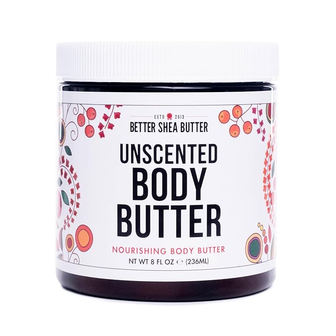 Whipped Body Butter for Dry Skin, UNSCENTED Rich Body Moisturizer with Raw Shea Butter | Body Lotion for Sensitive Skin, Paraben Free, No Synthetic Fragrances, Non Greasy Body Cream | 8 oz