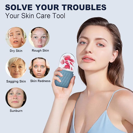 2 Pack Ice Roller for Face and Eye, Skin Care for Shrink Pores Reduce Puffiness, Nursing Tool for Fever, Redness and Swelling, Ice Cube, Ice Mold, Ice Stick, Ice Holder for Face Women Men (Blue-Pink)