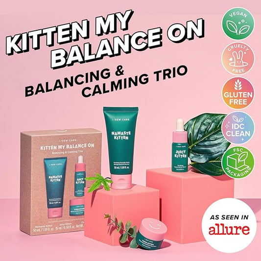 I DEW CARE Blemish Heartleaf Skincare Set - Kitten My Balance On | Foam Cleanser & Wash-off Mask & Serum, Clear and Soothe Irritation, Abosorb Excess Oil, Gentle Face Wash, Travel Size