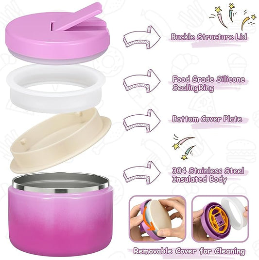 12oz Kids Soup Thermo for Hot Food Insulated Vacuum Food Jar with Buckle Lid, Stainless Steel Wide Mouth Leak Proof Lunch Container for School Travel 1 Pack