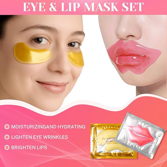 40 Pcs Lip Masks & Under Eye Masks, 24K Gold Gel Crystal Collagen Under Eye Patches for Puffy Eyes and Dark Circles, Effectively Moisturizing the Lip & Eye Skin, Reducing Wrinkles & Fine Lines