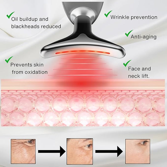 Face and Neck Massager, 7 Color Face Neck Tool, Anti-Wrinkle Facial device (Black)